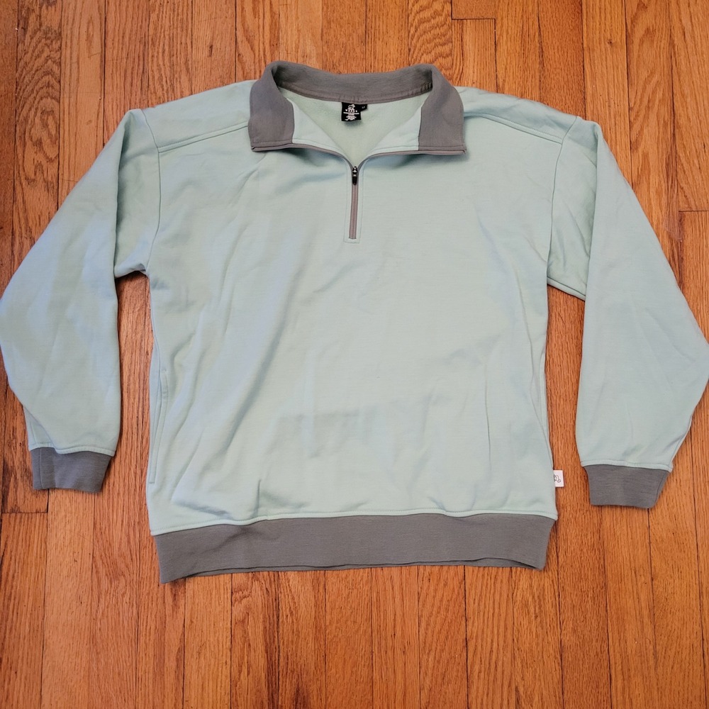 WOOLX Merino Blend Quarter Zip Pullover Sweatshirt Mint Green M CHLOE Winter